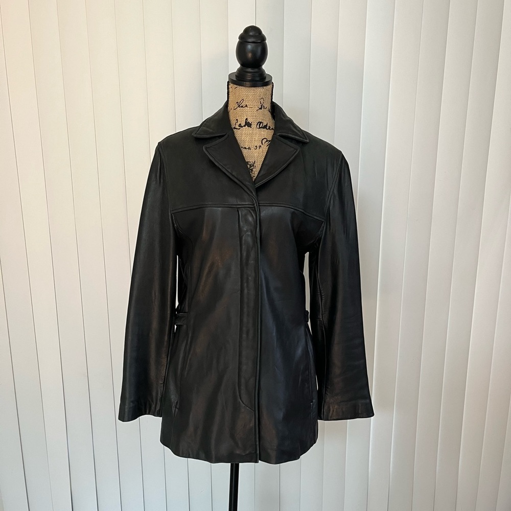 Liz Claiborne Vintage Womens Black Genuine Leather Blazer Jacket, Size L